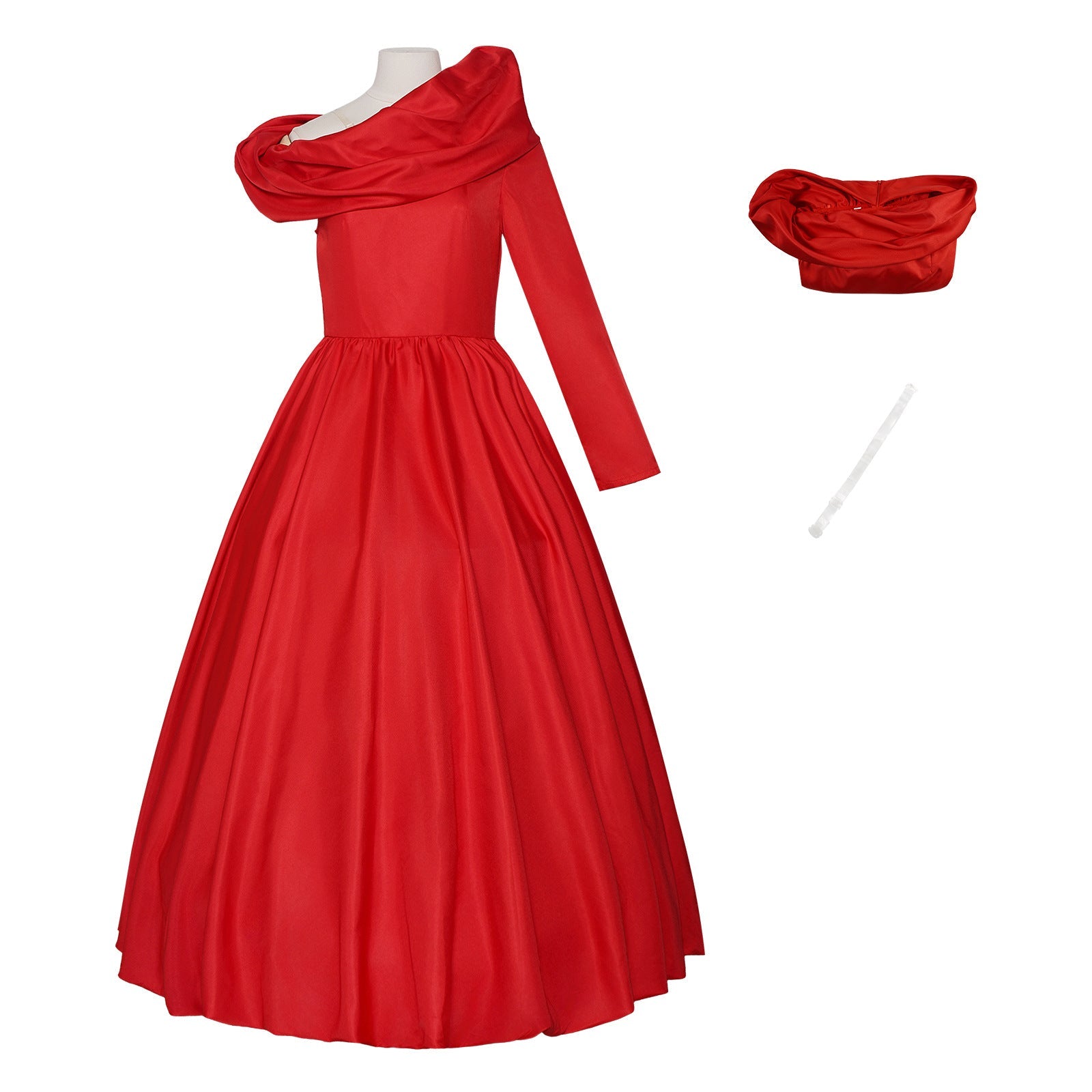 Women The Devil Miranda Gown Chief Editor Red One-Sleeve Off Shoulder Satin High Low Dress for Formal Events
