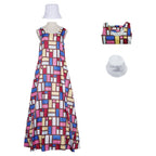 Women's Andy Inspired Mondrian Maxi Dress Sleeveless Color Block Dress with Matching Hat for Daily Wear Summer Vacation