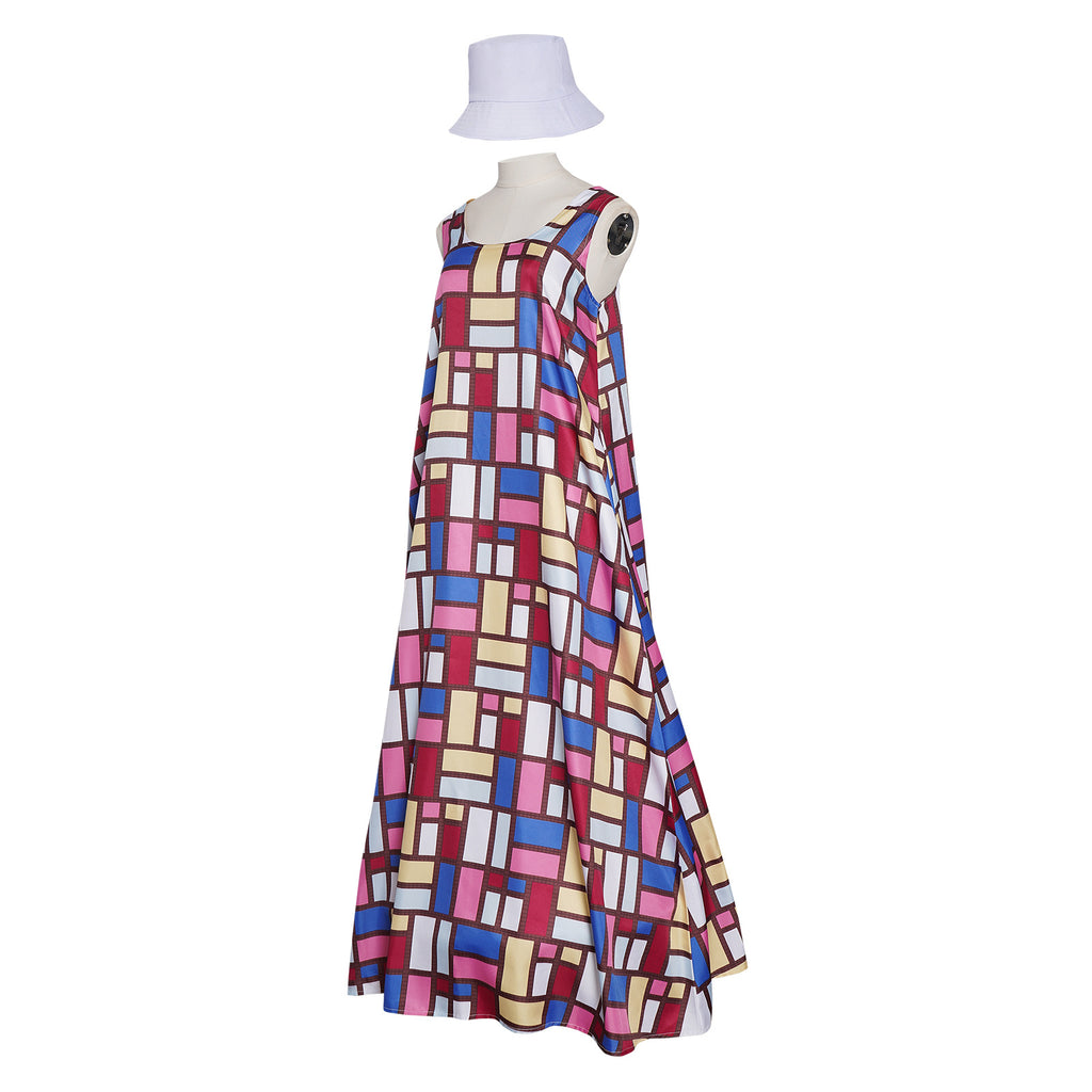Women's Andy Inspired Mondrian Maxi Dress Sleeveless Color Block Dress with Matching Hat for Daily Wear Summer Vacation