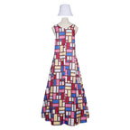 Girls' Andy Color Block Dress Mondrian Sleeveless Summer Sun Dress with Hat Set for Vacation