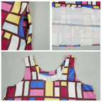 Women's Andy Inspired Mondrian Maxi Dress Sleeveless Color Block Dress with Matching Hat for Daily Wear Summer Vacation