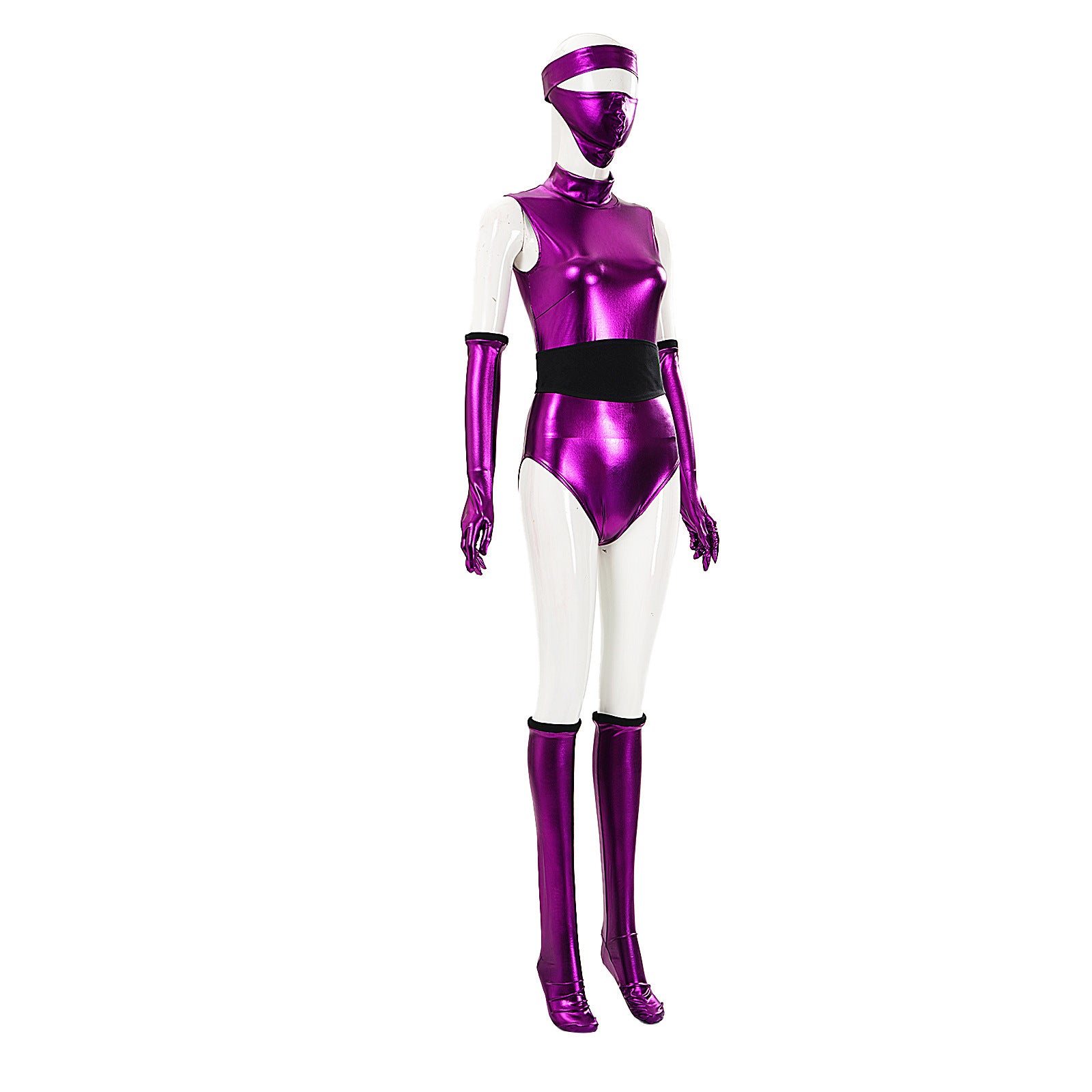 Women Mileena Costume Metallic Purple Warrior Jumpsuit with Mask and Accessories for Masquerade