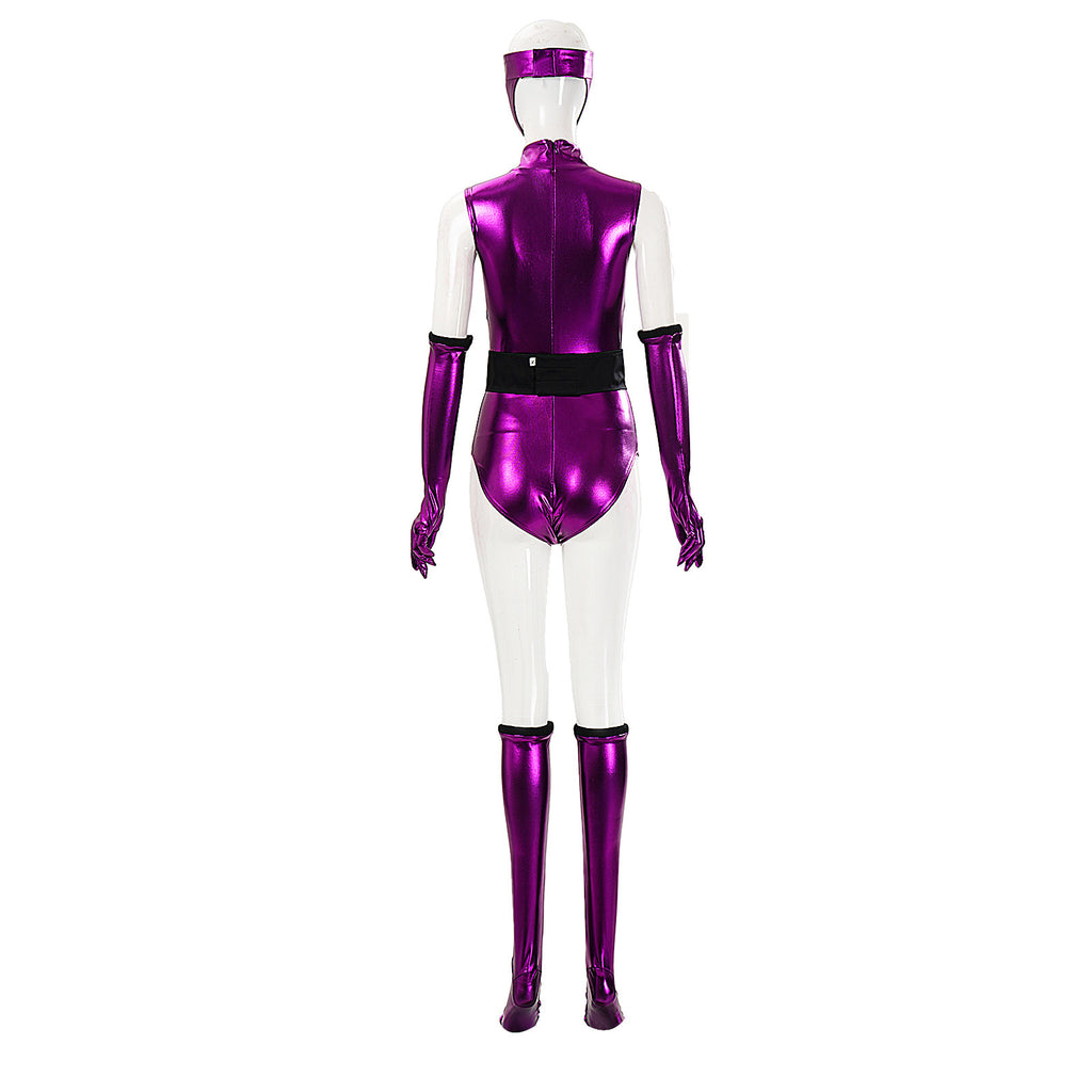 Women Mileena Costume Metallic Purple Warrior Jumpsuit with Mask and Accessories for Masquerade