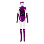 Women Mileena Costume Metallic Purple Warrior Jumpsuit with Mask and Accessories for Masquerade