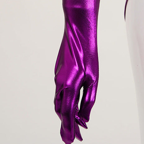 Women Mileena Costume Metallic Purple Warrior Jumpsuit with Mask and Accessories for Masquerade