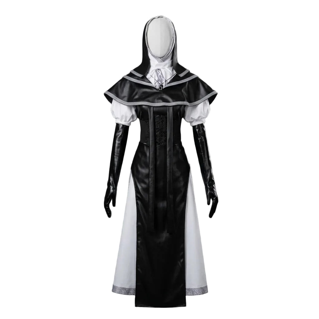 Women's Undertaker Costume Black Gothic Priestess Cosplay Dress with Hood for Halloween Carnival Parties