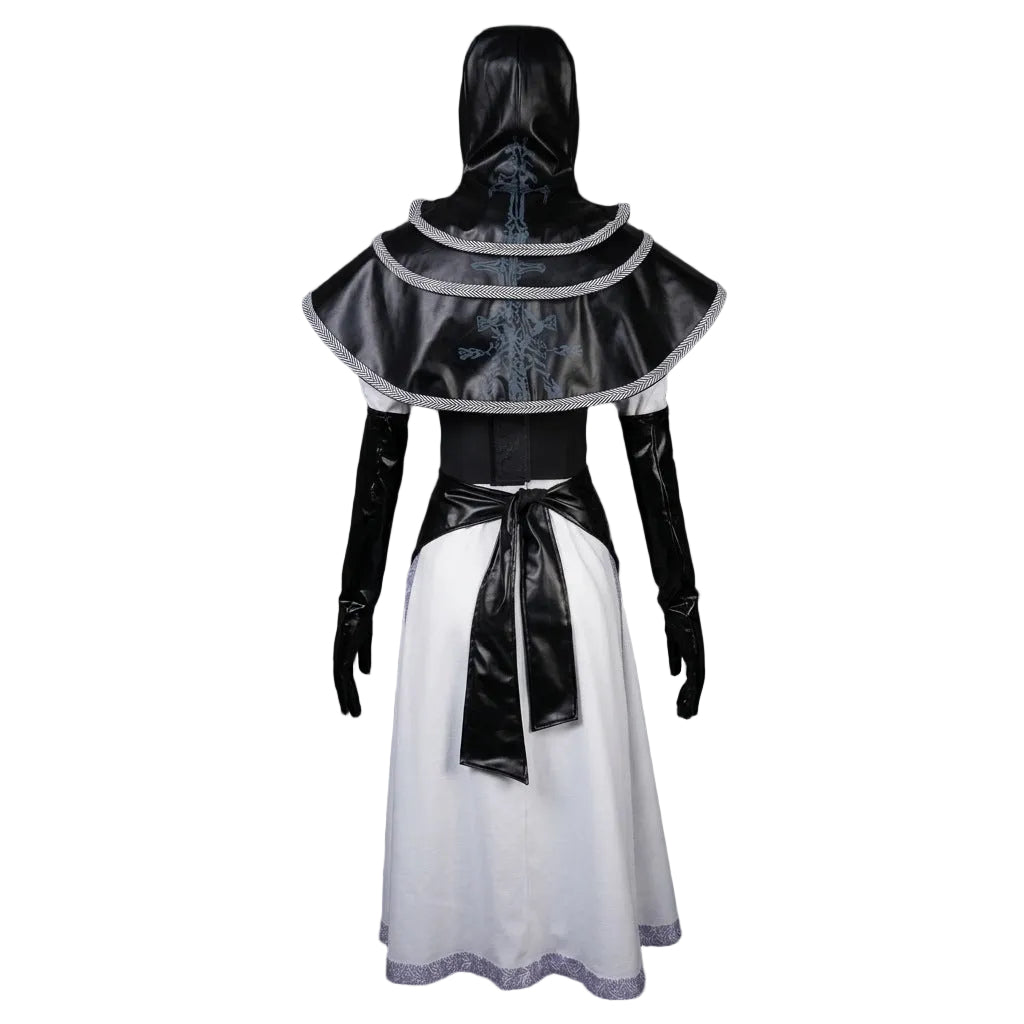 Women's Undertaker Costume Black Gothic Priestess Cosplay Dress with Hood for Halloween Carnival Parties