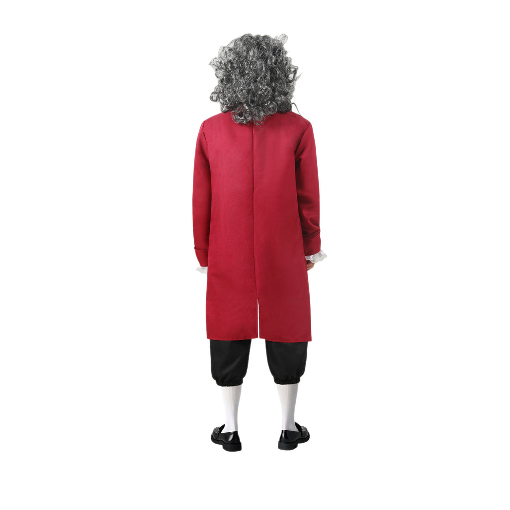 Boys July 4 Outfit Red Historical Costume with Bald Colonial Wig for USA Anniversary Celebrations
