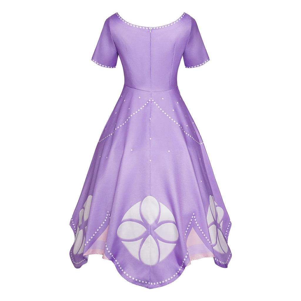 Girls Princess Purple Dress with Crown for Halloween Cosplay Birthday Party
