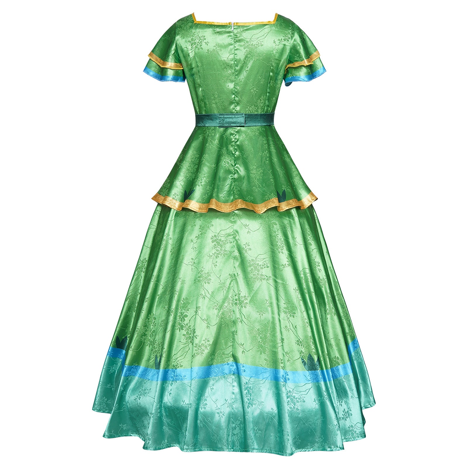 Girls Princess Camila Costume Green Double-layered Ruffled Sleeves Elegant Gown with Accessorie for Cosplays