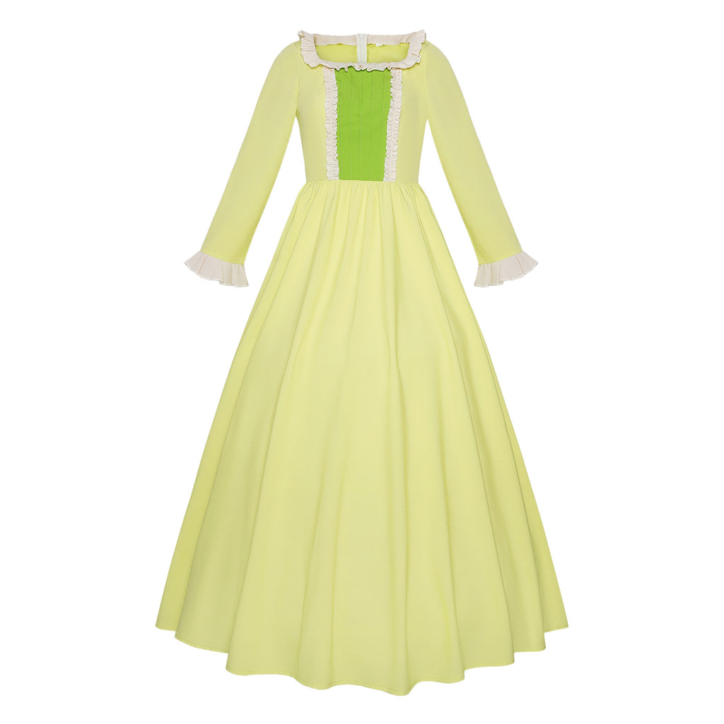 Girls Amber Princess Costume Lime Green Long Sleeve Dress with Crown and Earings for Themed Party
