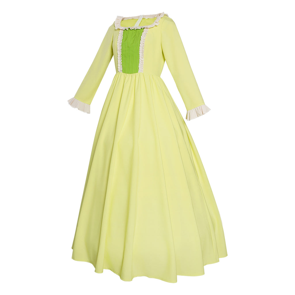 Girls Amber Princess Costume Lime Green Long Sleeve Dress with Crown and Earings for Themed Party