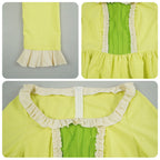 Girls Amber Princess Costume Lime Green Long Sleeve Dress with Crown and Earings for Themed Party