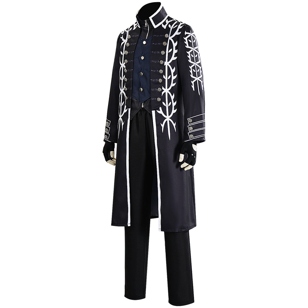 Men's Motivated Fighter Costume Black High Collar Trench Coat and Matching Pants Vest Gloves for Comic-Con Stage Performances