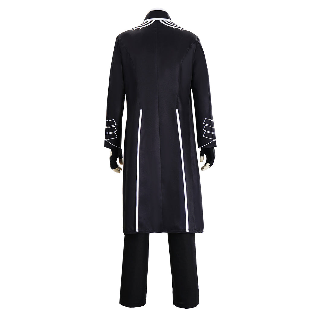 Men's Motivated Fighter Costume Black High Collar Trench Coat and Matching Pants Vest Gloves for Comic-Con Stage Performances
