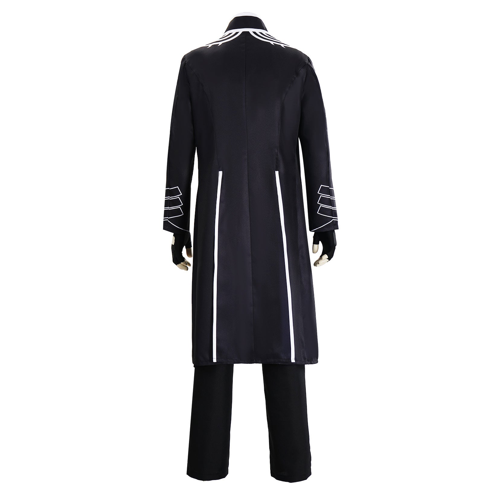 Men's Motivated Fighter Costume Black High Collar Trench Coat and Matching Pants Vest Gloves for Comic-Con Stage Performances