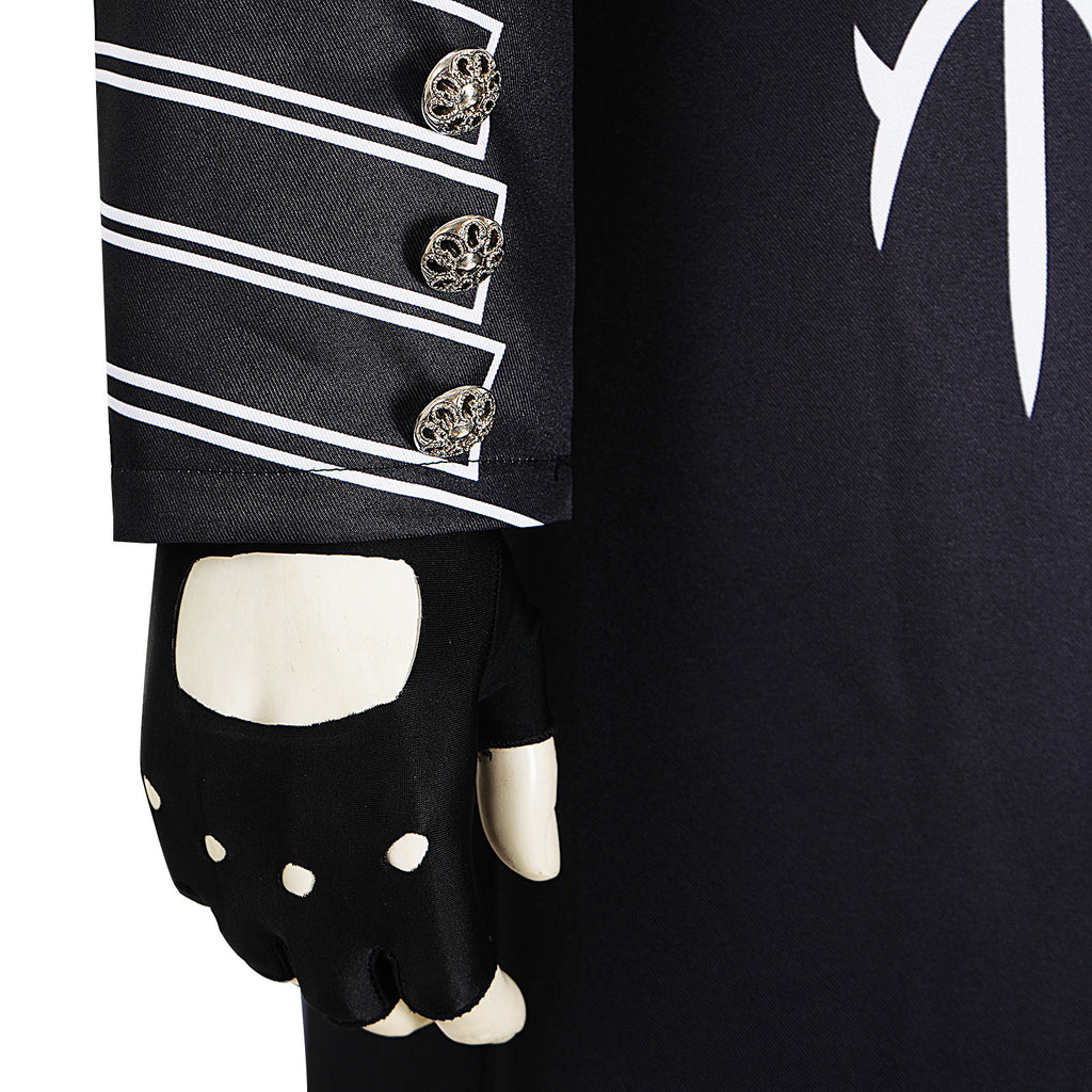 Men's Motivated Fighter Costume Black High Collar Trench Coat and Matching Pants Vest Gloves for Comic-Con Stage Performances