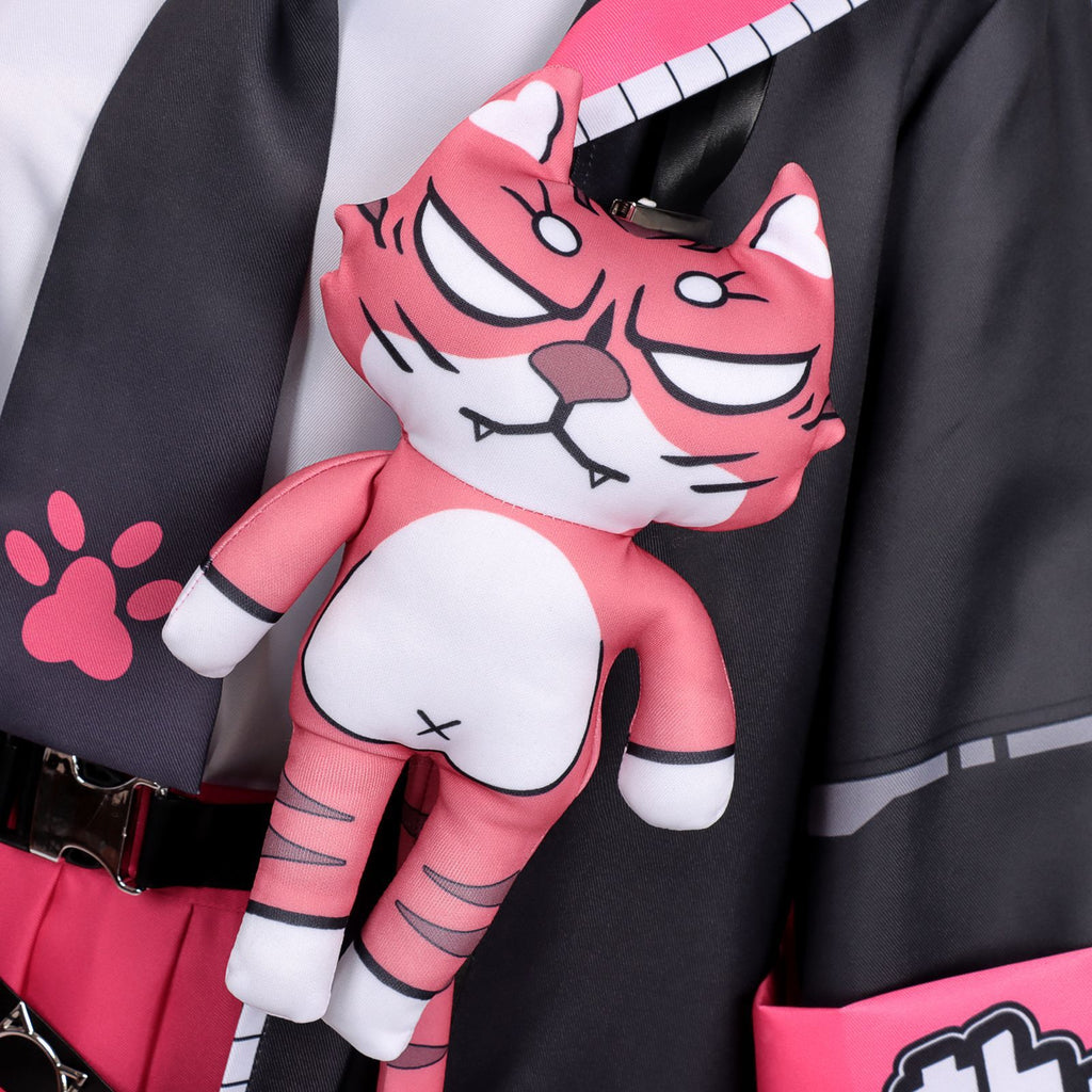 Women Nanally Costume Game Inspired Pink and Black Girls Uniform Set with Chest Cat Plush Toy for Fans Cosplay