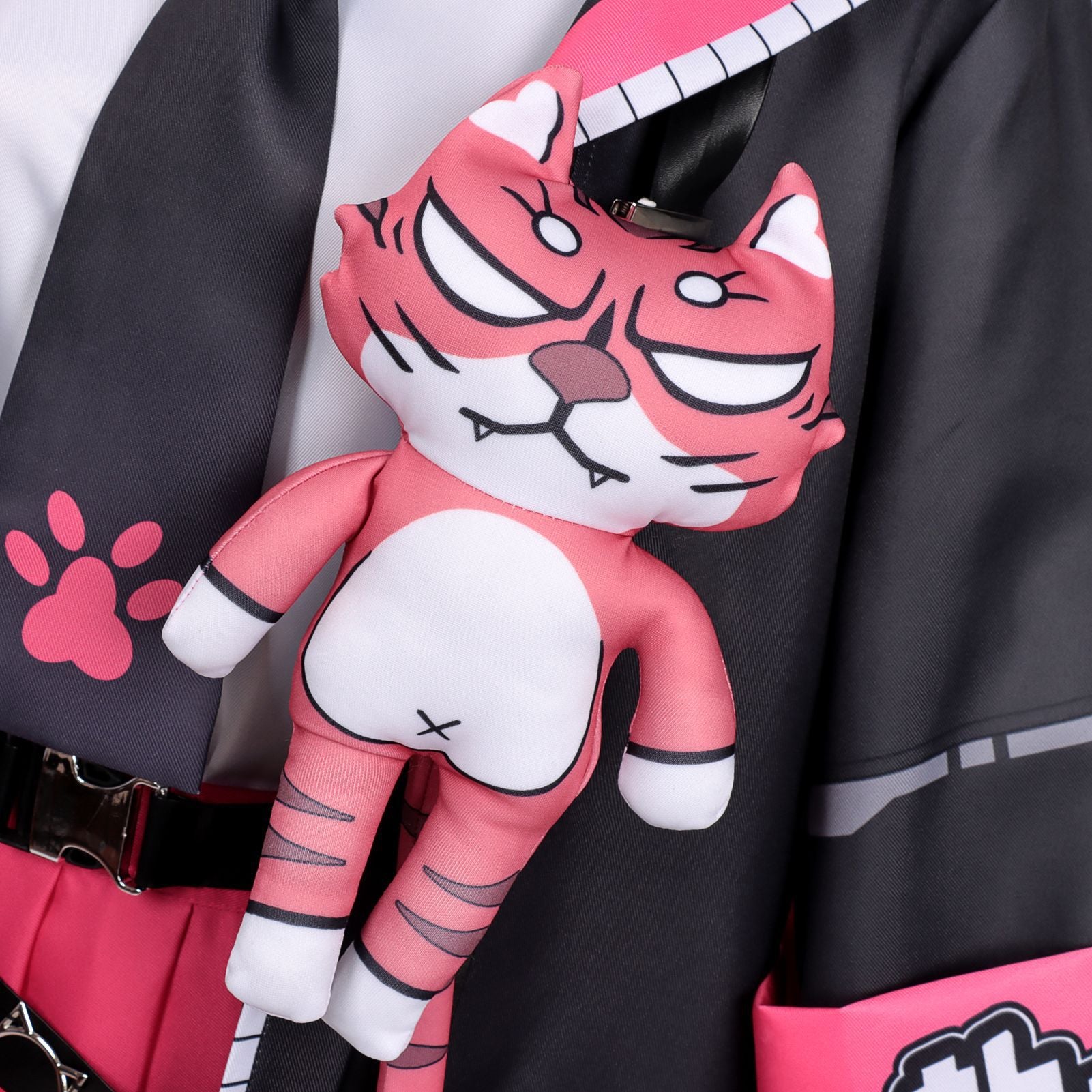 Women Nanally Costume Game Inspired Pink and Black Girls Uniform Set with Chest Cat Plush Toy for Fans Cosplay
