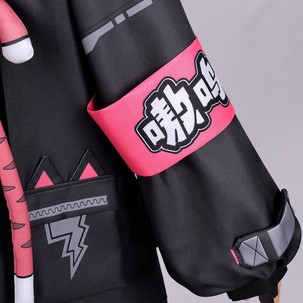 Women Nanally Costume Game Inspired Pink and Black Girls Uniform Set with Chest Cat Plush Toy for Fans Cosplay