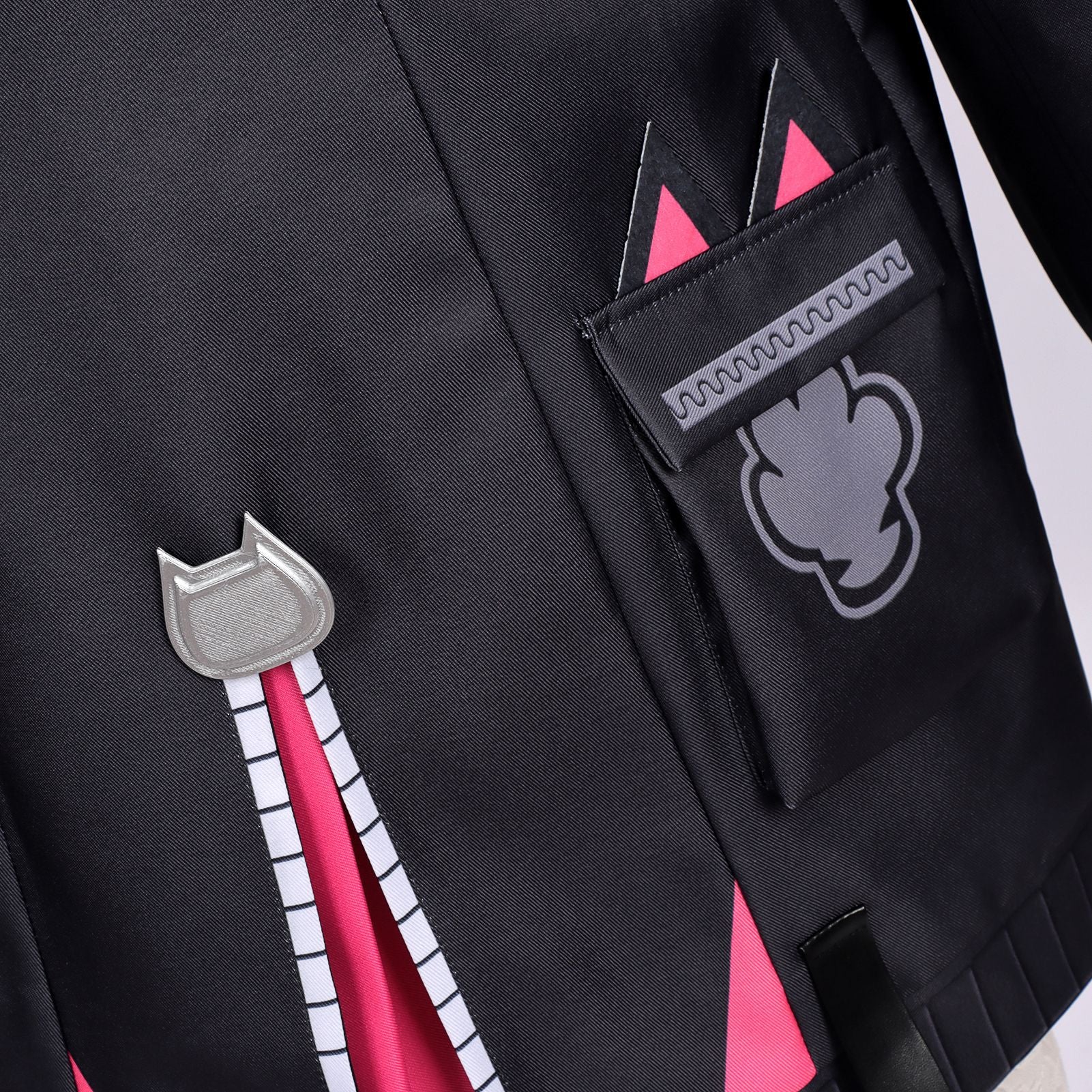 Women Nanally Costume Game Inspired Pink and Black Girls Uniform Set with Chest Cat Plush Toy for Fans Cosplay