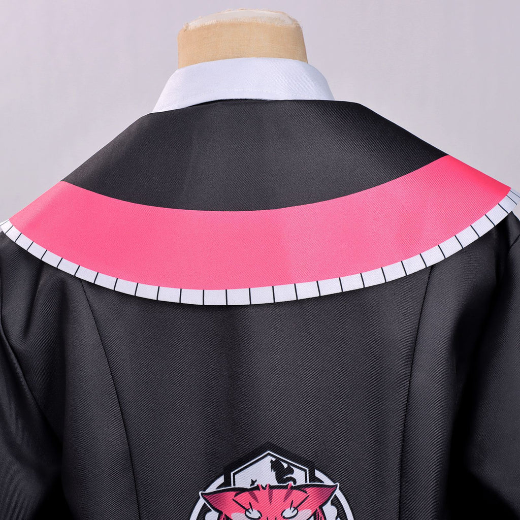 Women Nanally Costume Game Inspired Pink and Black Girls Uniform Set with Chest Cat Plush Toy for Fans Cosplay