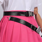 Women Nanally Costume Game Inspired Pink and Black Girls Uniform Set with Chest Cat Plush Toy for Fans Cosplay