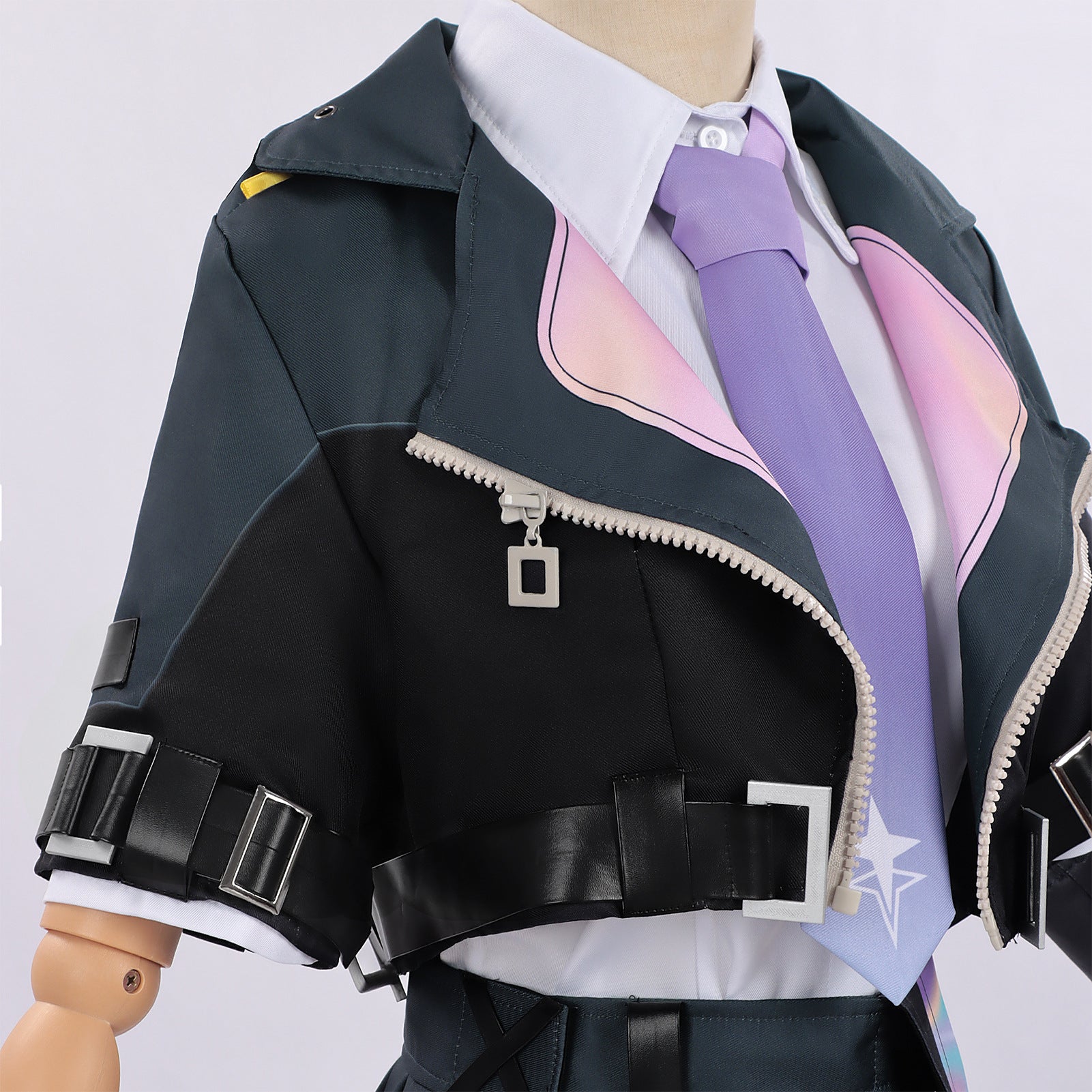 Womens NTE Zero Costume Black Cropped Jacket and Pleated Skirt Set for for Anime Expo Halloween Party