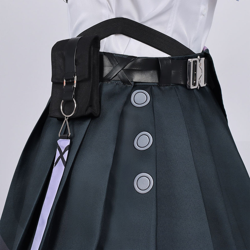 Womens NTE Zero Costume Black Cropped Jacket and Pleated Skirt Set for for Anime Expo Halloween Party