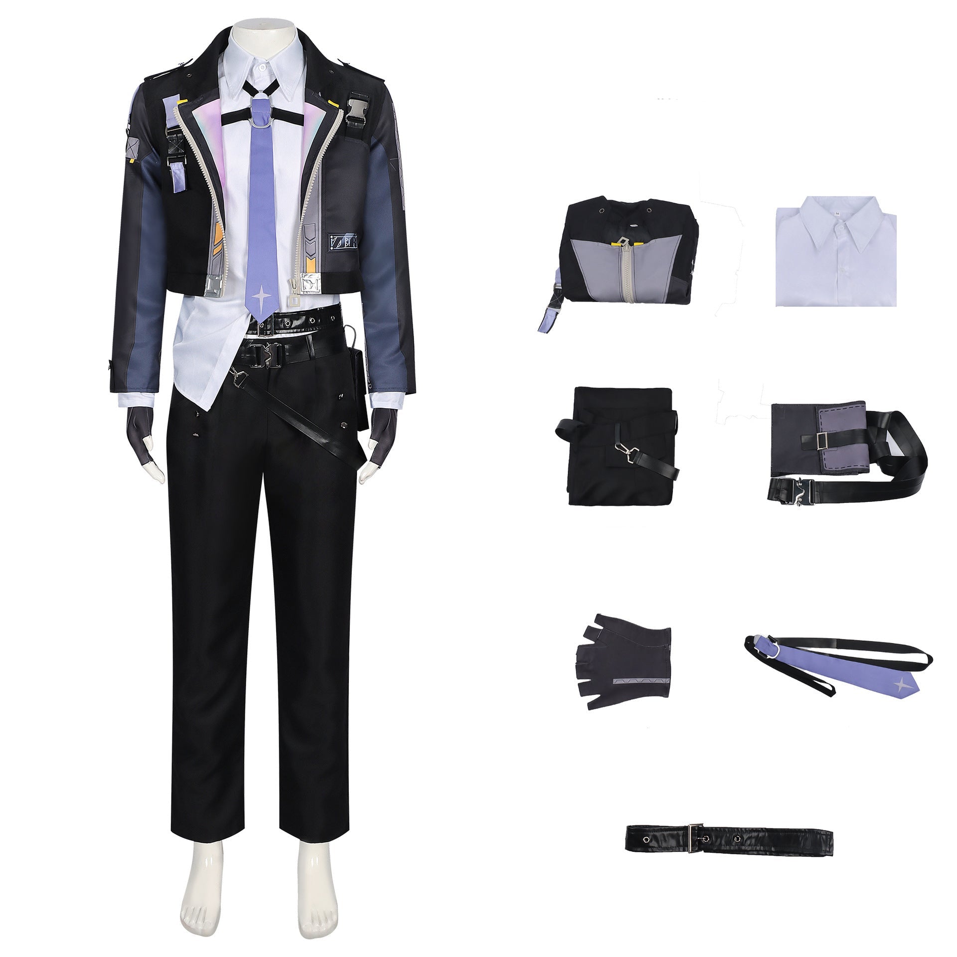 Mens NTE Zero Costume Black Cropped Jacket and Pants Cosplay Set for Dress Up Party
