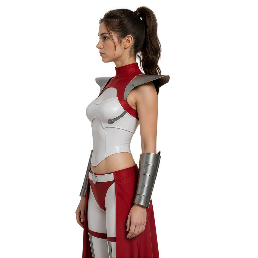 Female White and Red Superhero Uniform Alien Warrior Battle Suit for Comic Con Exhibition