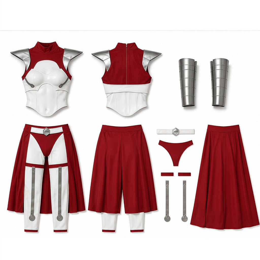 Female White and Red Superhero Uniform Alien Warrior Battle Suit for Comic Con Exhibition
