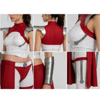 Female White and Red Superhero Uniform Alien Warrior Battle Suit for Comic Con Exhibition