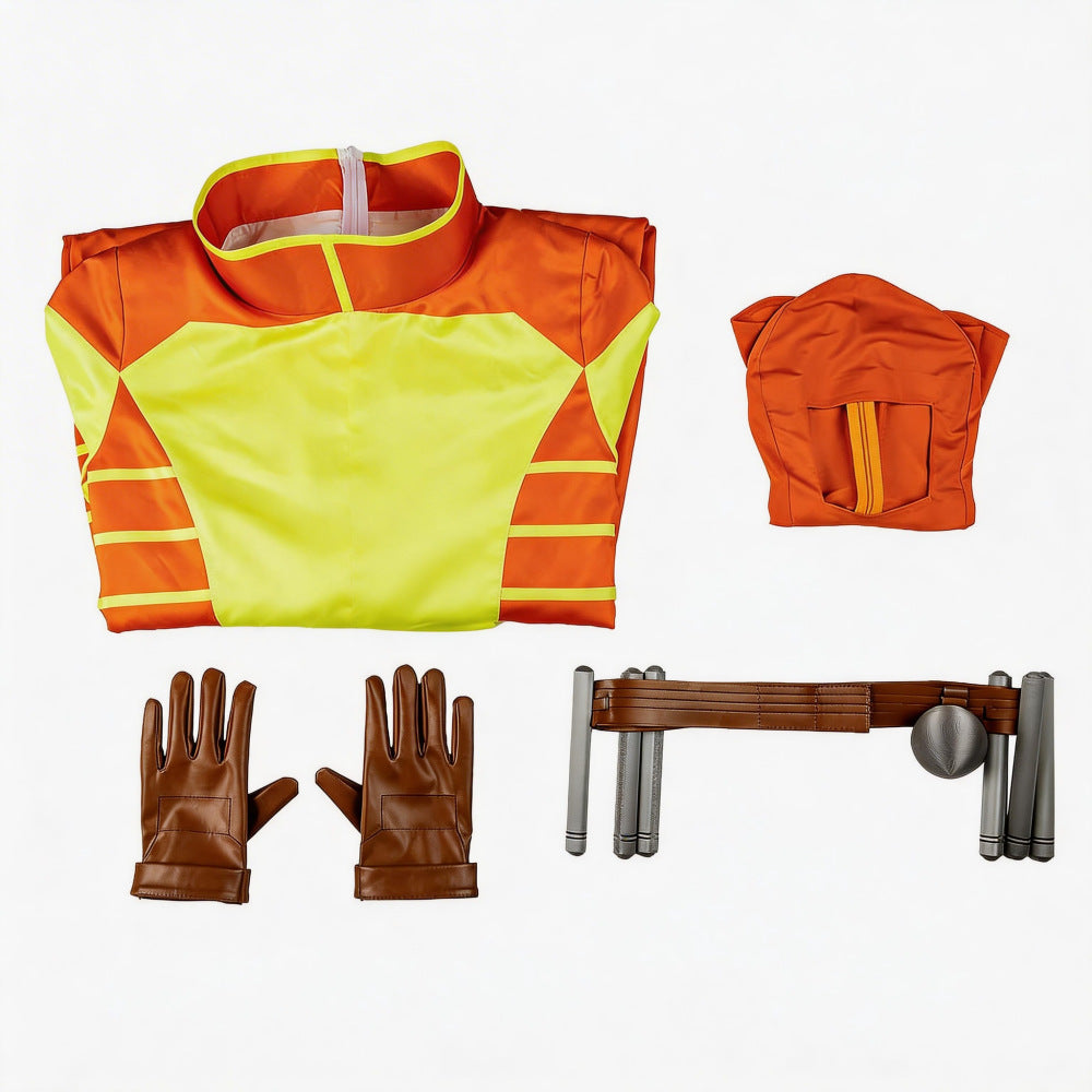Mens Exploding Hero Costume Yellow Jumpsuit with Helmet and Accessories for Halloween Cosplay