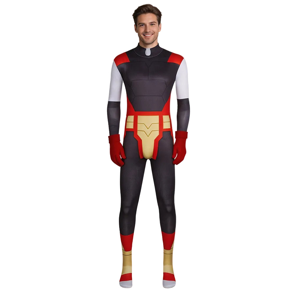 Mens Beast Warrior Costume Black Jumpsuit with Gloves Suit for Dress Up Parties