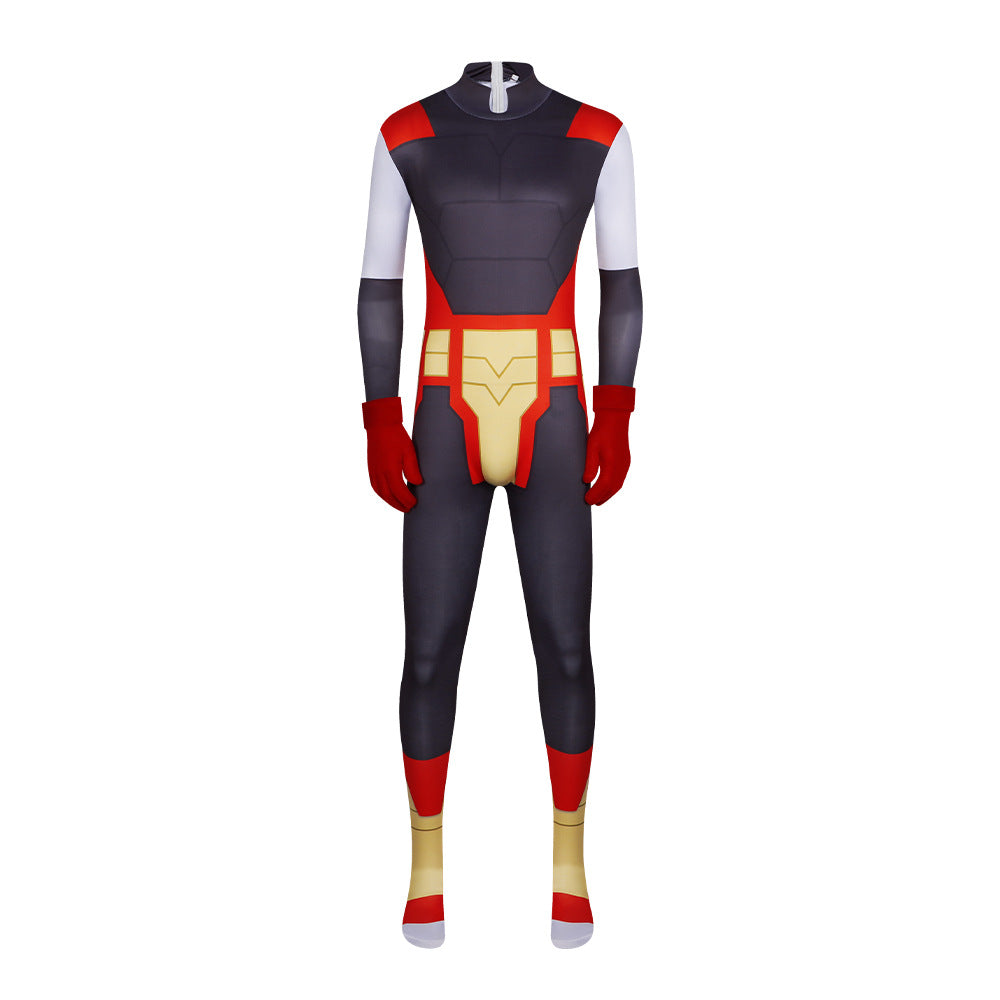 Mens Beast Warrior Costume Black Jumpsuit with Gloves Suit for Dress Up Parties