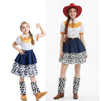 Kids Adults Cowgirl Costume White Western Toy Girl Dress with Hat Belt and Leg Warmers for Cosplay Event