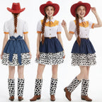 Kids Adults Cowgirl Costume White Western Toy Girl Dress with Hat Belt and Leg Warmers for Cosplay Event