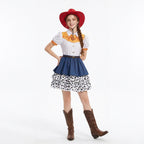 Kids Adults Cowgirl Costume White Western Toy Girl Dress with Hat Belt and Leg Warmers for Cosplay Event