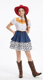 Kids Adults Cowgirl Costume White Western Toy Girl Dress with Hat Belt and Leg Warmers for Cosplay Event