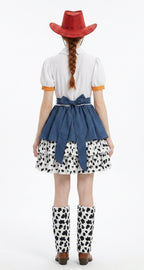 Kids Adults Cowgirl Costume White Western Toy Girl Dress with Hat Belt and Leg Warmers for Cosplay Event