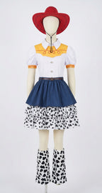 Kids Adults Cowgirl Costume White Western Toy Girl Dress with Hat Belt and Leg Warmers for Cosplay Event