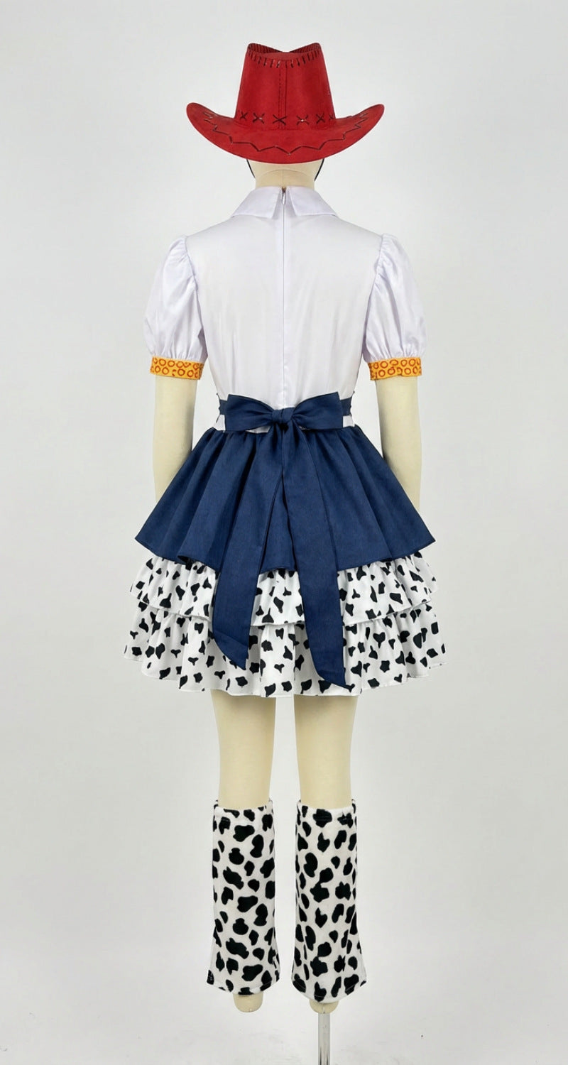 Kids Adults Cowgirl Costume White Western Toy Girl Dress with Hat Belt and Leg Warmers for Cosplay Event