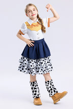 Kids Adults Cowgirl Costume White Western Toy Girl Dress with Hat Belt and Leg Warmers for Cosplay Event