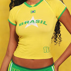 Blockette Aesthetic Women's Soccer Jersey Set Y2K Retro Ribbed Crop Top & Slim Fit Boy Shorts Co-ord