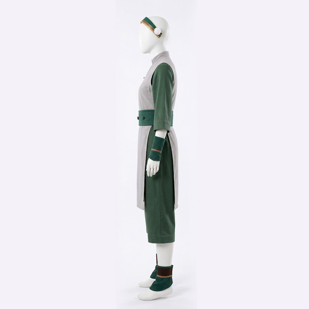 Toph Cosplay Costume Green Earthbending Suit with Hairband for Adults Kids Stage Performance