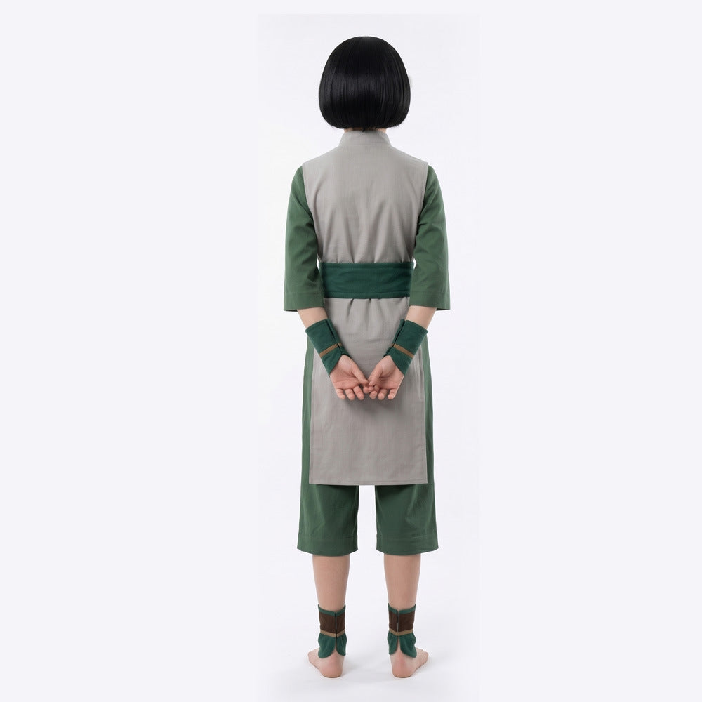 Toph Cosplay Costume Green Earthbending Suit with Hairband for Adults Kids Stage Performance