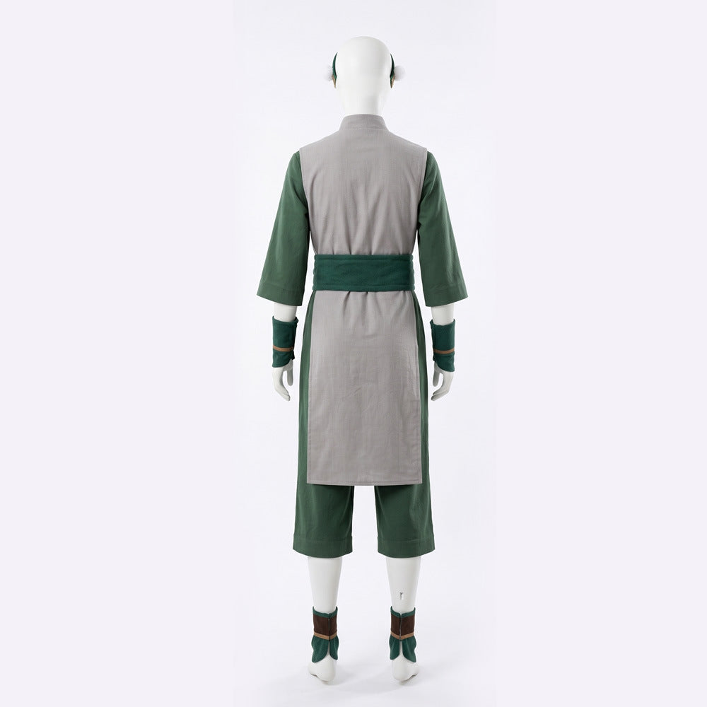 Toph Cosplay Costume Green Earthbending Suit with Hairband for Adults Kids Stage Performance