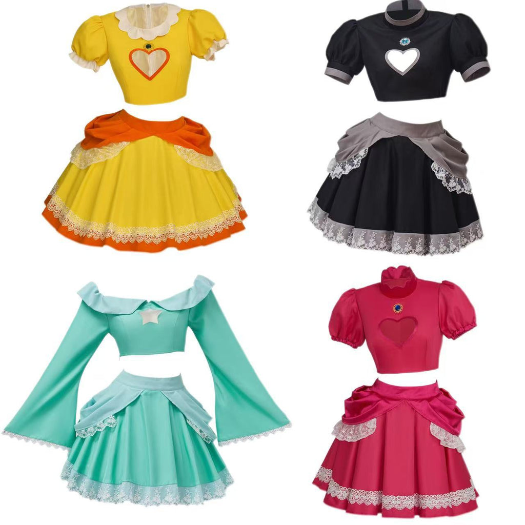 Pink Princess Costume Peach Daisy Rosalina Bowsette Crop Tops and Skirt 2pcs Suit for Girls Women Cosplay Events