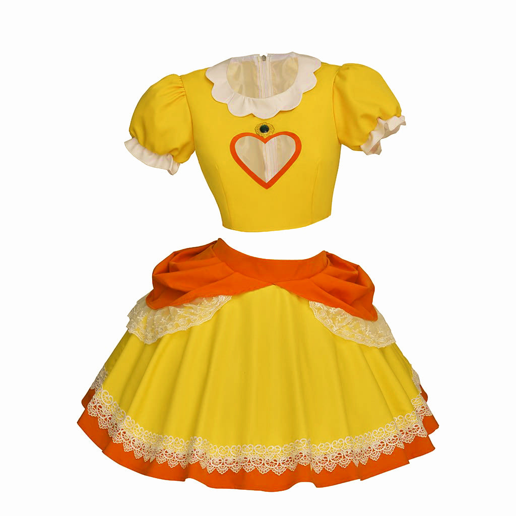 Pink Princess Costume Peach Daisy Rosalina Bowsette Crop Tops and Skirt 2pcs Suit for Girls Women Cosplay Events